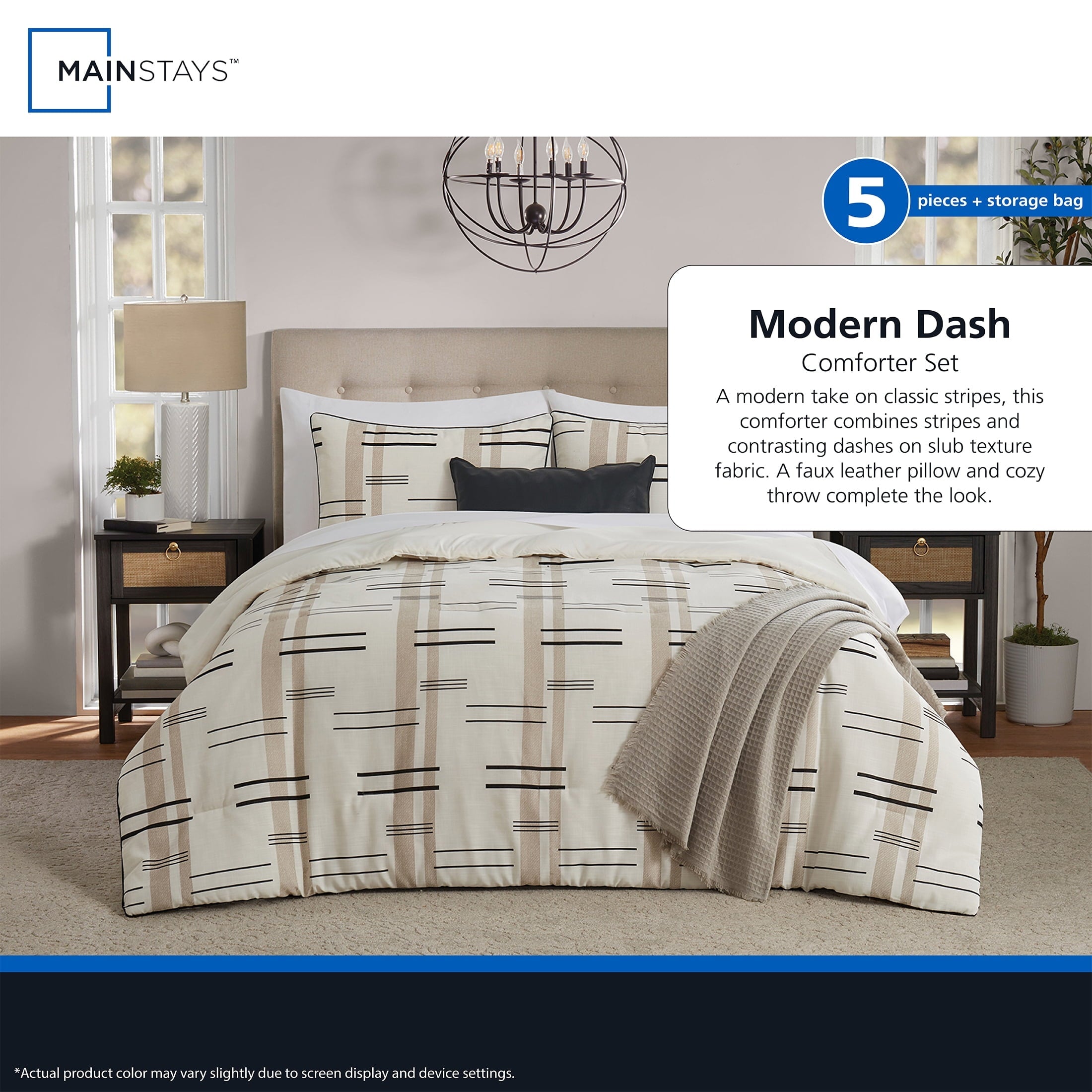 Hypoallergenic Cloud Full/Queen Comforter Set, All-Season, 5-Piece, Tan Modern - Luxurious Quilted Duvet Cover Set Detail