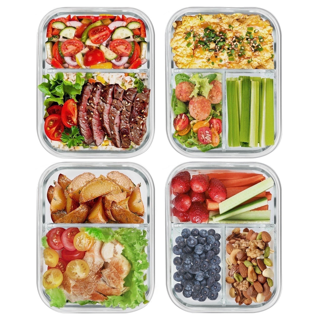 Fun Food Fidget 8 Pcs Glass Food Storage Containers with Lids, 2 & 3 Compartment Glass Airtight Meal Prep Containers (4 Containers & ... - Playful Star & Heart Shaped Geometric NeeDoh - Default Title