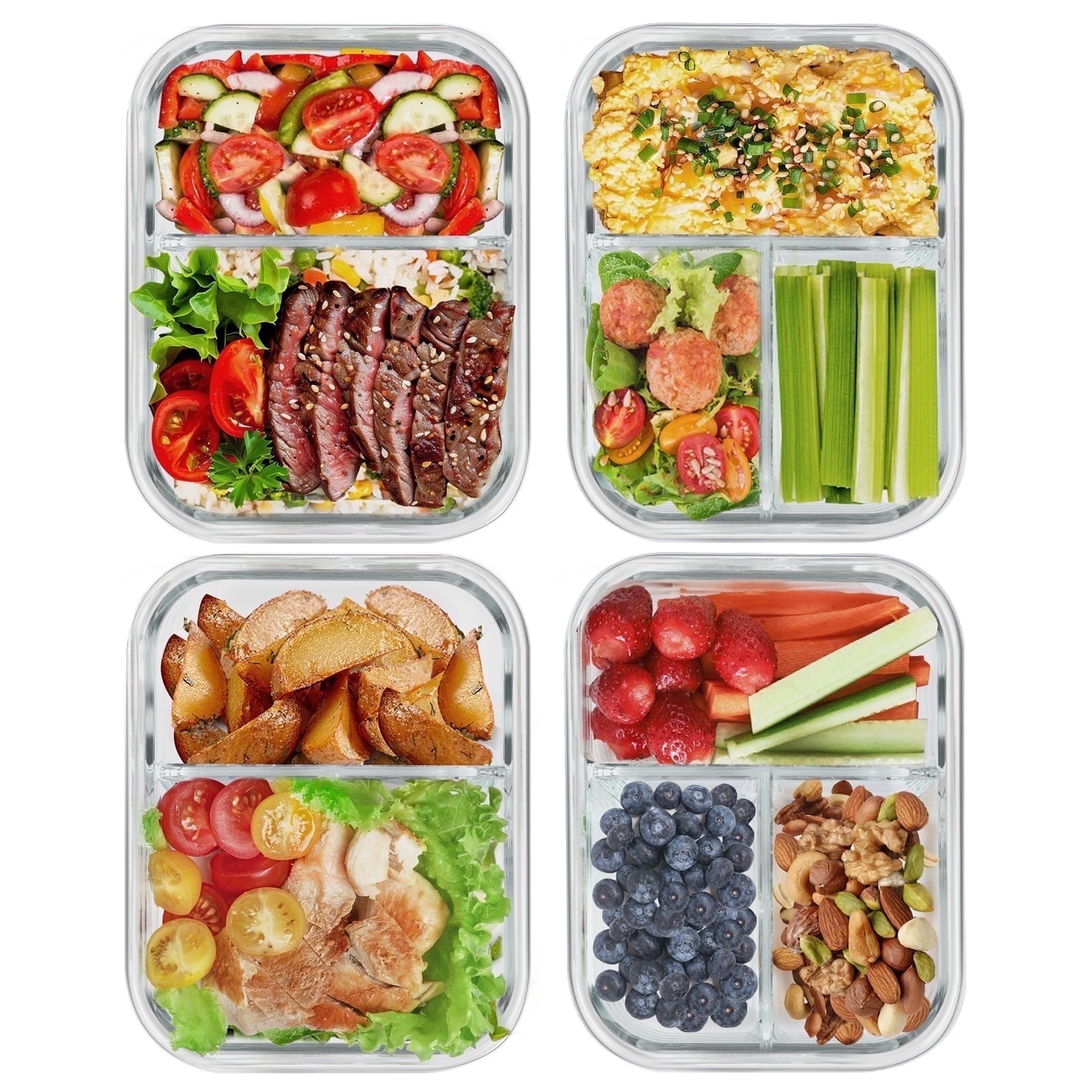 Fun Food Fidget 8 Pcs Glass Food Storage Containers with Lids, 2 & 3 Compartment Glass Airtight Meal Prep Containers (4 Containers & ... - Playful Star & Heart Shaped Geometric NeeDoh - Default Title