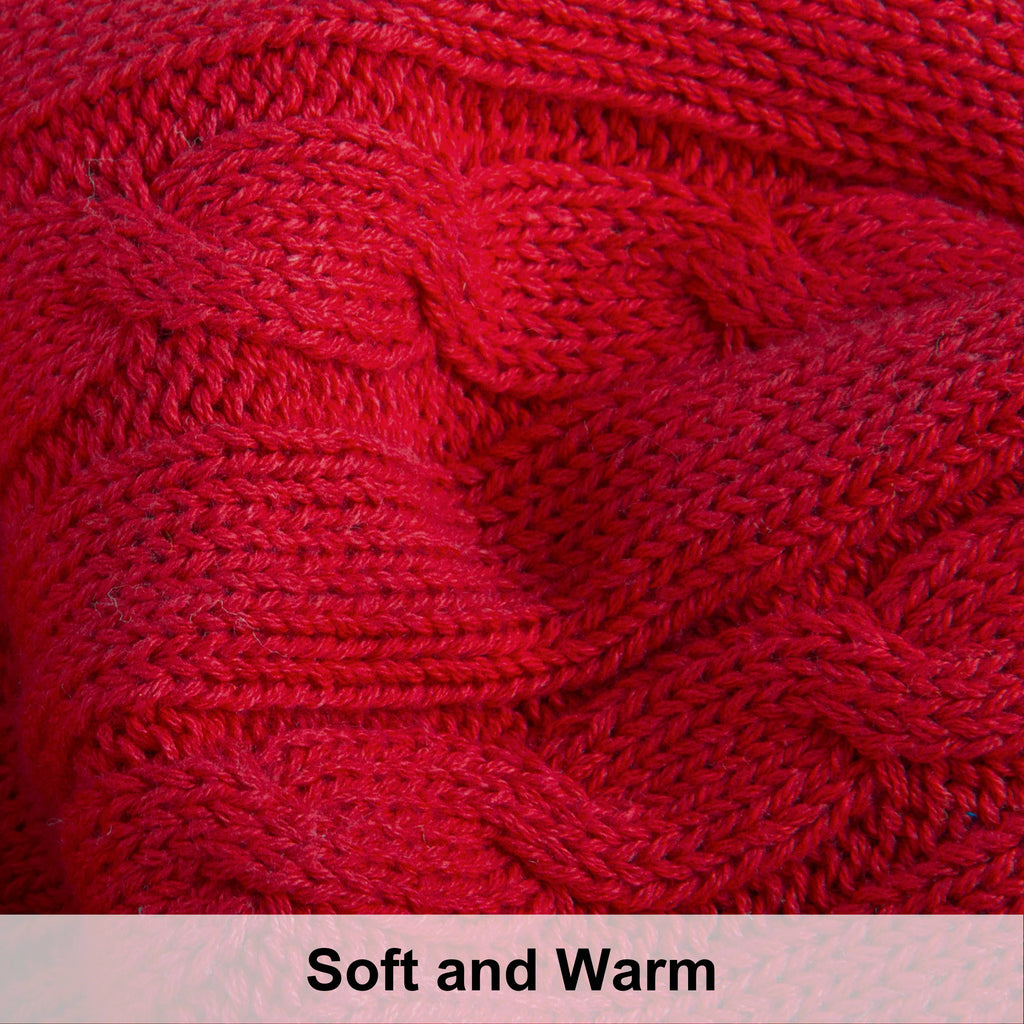Decorative Knitted 100% Cotton Cable Knit Throw, Super Soft Warm Knitted Blanket Home Decor, 51"x67", Red - Luxury Knitted Decorative Throw Blanket with Fringes Detail