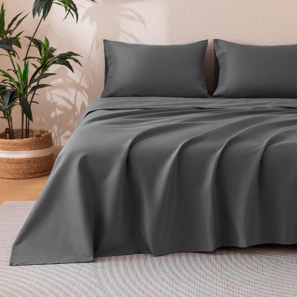 Premium Egyptian Cotton Sheet Set Twin Size Gray, 3 Pieces 140 GSM Brushed Elastic Fitted Soft & Cozy Bed Sheets Set with Deep Pocket - Cooling Hotel Quality Bedding Sheets and Pillowcases Detail