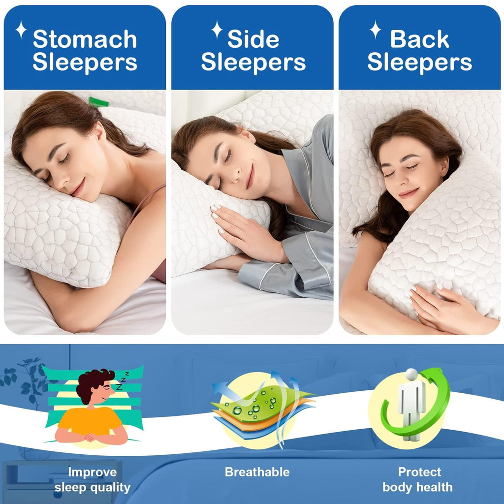 Orthopedic Support Cooling Bed Pillows Queen Size Set of 2, Shredded Memory Foam Pillows for Sleeping 2 Pack, Adjustable Soft Firm Pillo... - Orthopedic Shredded Foam Bed Pillow Set Detail
