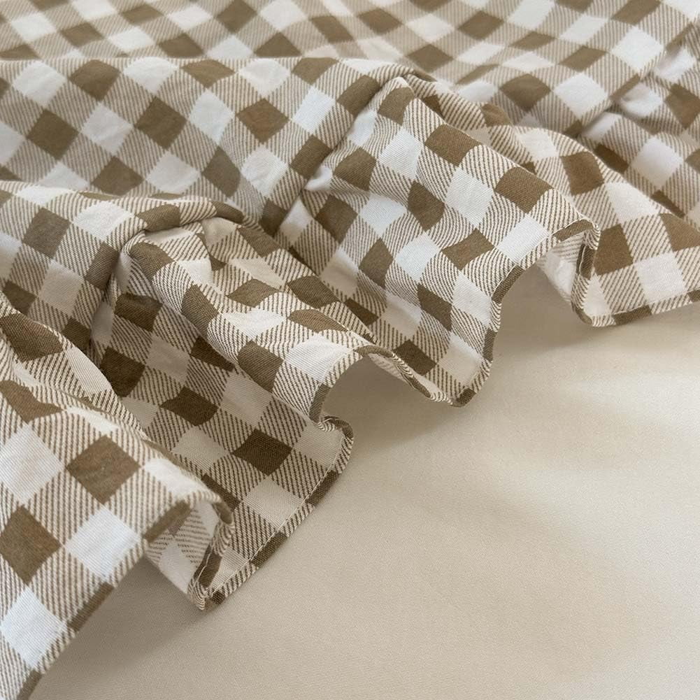 Fluffy Down Alternative Tan Gingham Ruffle Queen Comforter Set, Taupe Ruffled Plaid Bedding Set, Ruffled Checked Bed Comforter 3 Pieces(Tan G... - All-Season Down Alternative Comforter Insert Detail