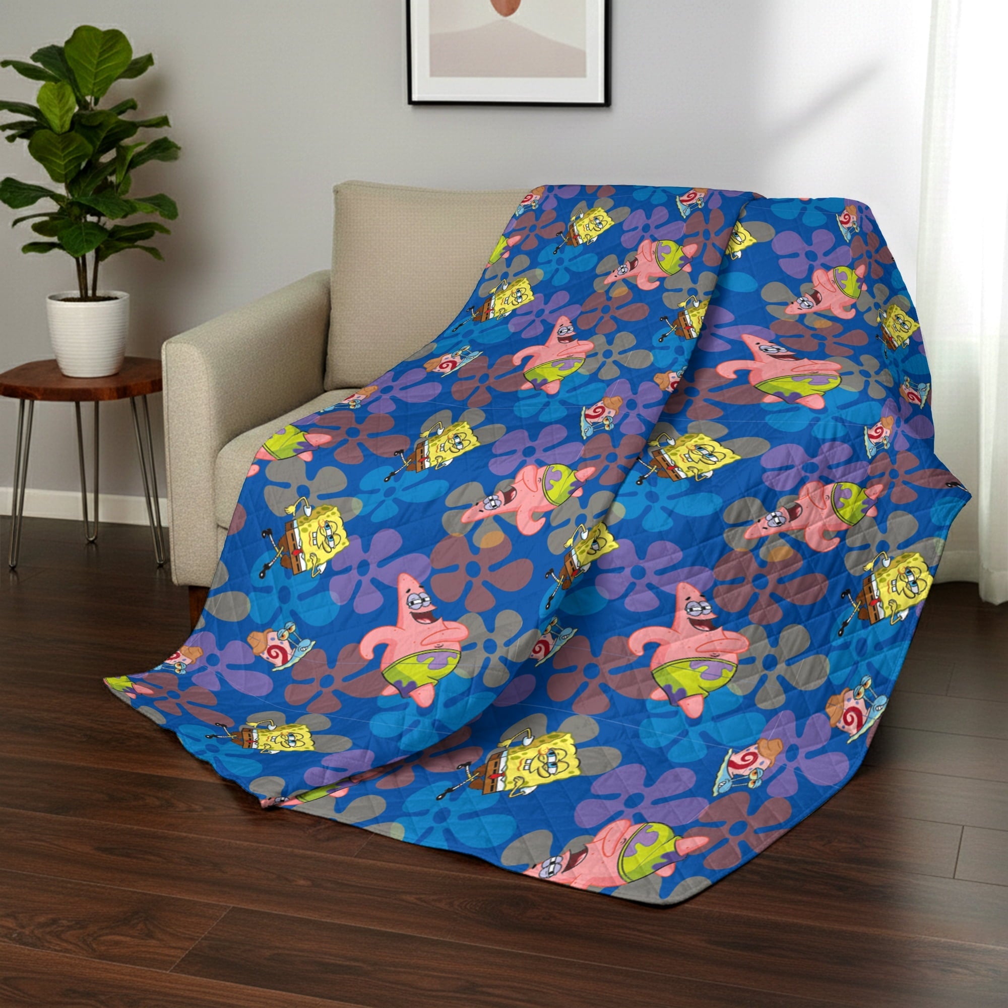 Lightweight Warm Spongebob Tropical Waltz Quilted Throw Blanket 60x80 inches, Kids Character Bedding - Lightweight Plush Warm Blanket for All Seasons Detail