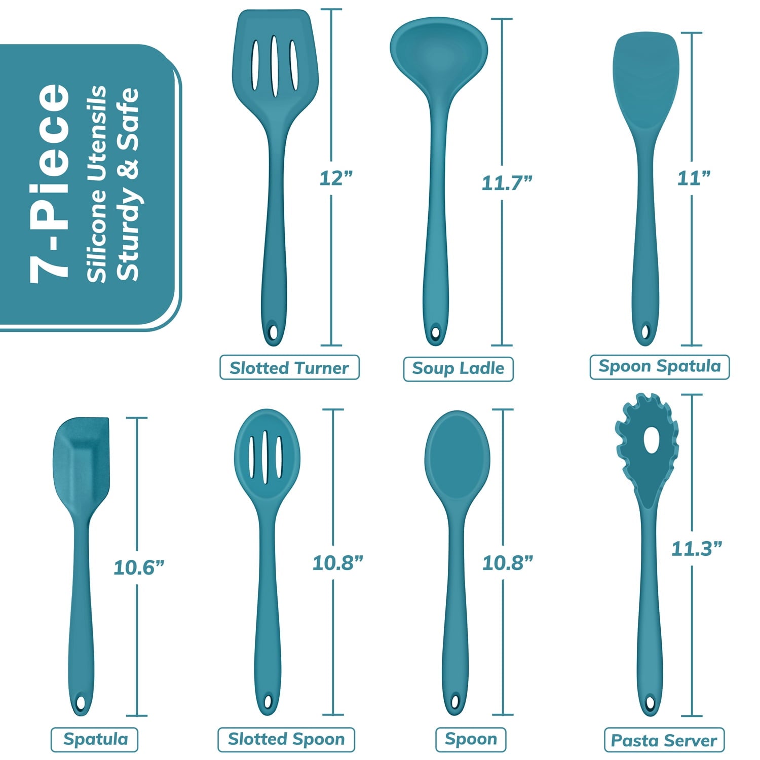 Ergonomic Cooking 7-Piece Silicone Cooking Utensils Set, Blue Kitchen Utensils, Non-stick Gadgets Tools Include Slotted Turner, Soup La... - Heat-Resistant Silicone Cooking Spatula Turner Detail