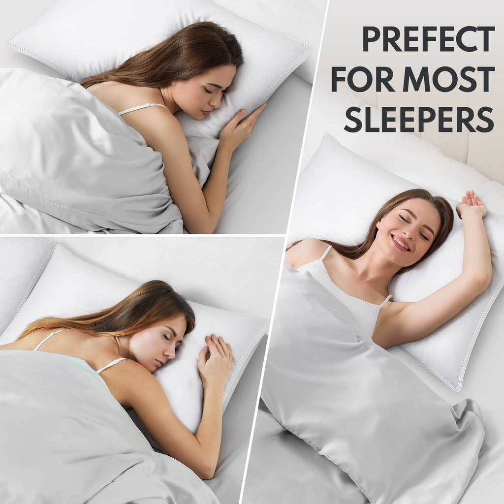 Orthopedic Support Goose Feather Down Pillows, Gusseted Bed Pillows Queen Size Set of 2, Luxury Hotel Collection Fluffy Pillows 100% Cot... - Orthopedic Shredded Foam Bed Pillow Set Detail