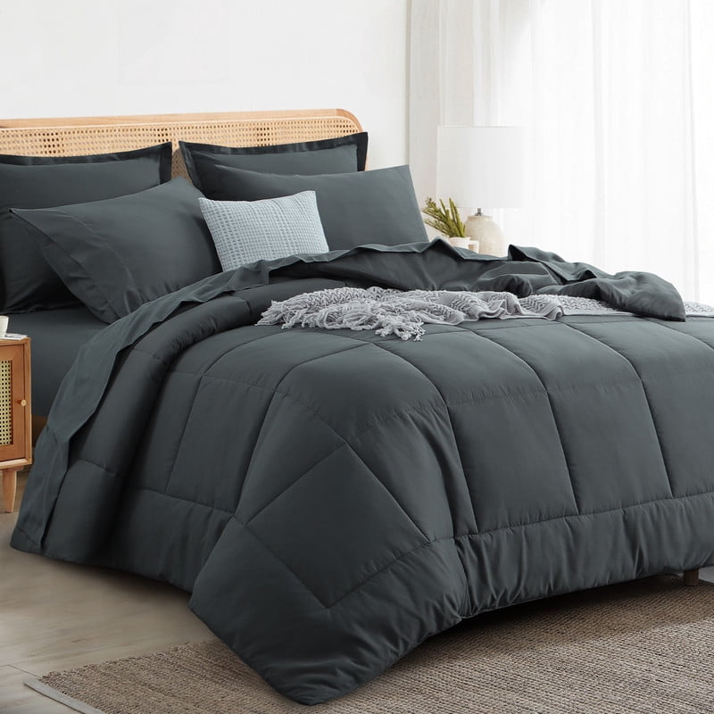 Heavyweight Warmth 7 Pieces Comforter Set with Sheets - Bed in a Bag with Comforter and All Season Sheets, Pillowcases,Dark Gray,Queen - Hypoallergenic Ultra-Fluffy Quilt for Winter Detail