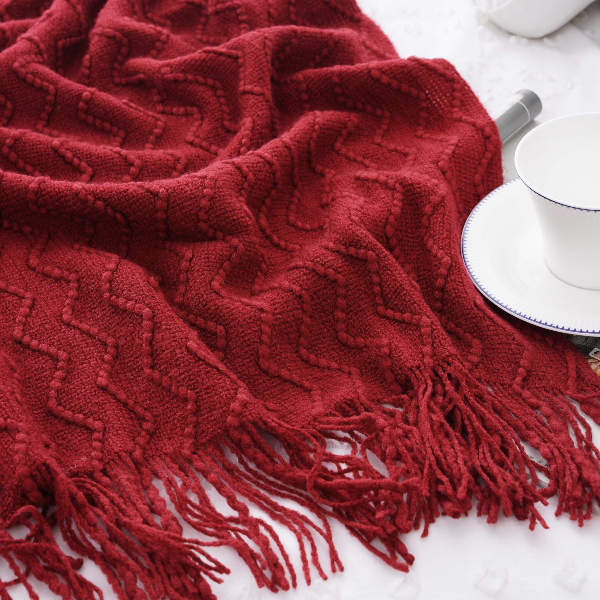 Super Soft Flannel Dark Red Blanket for Couch,Burgundy Knit Throw Blanket for Bedroom,Christmas Throw,50"x60" - Cozy Fleece Throw Blanket for Couch & Bed Detail