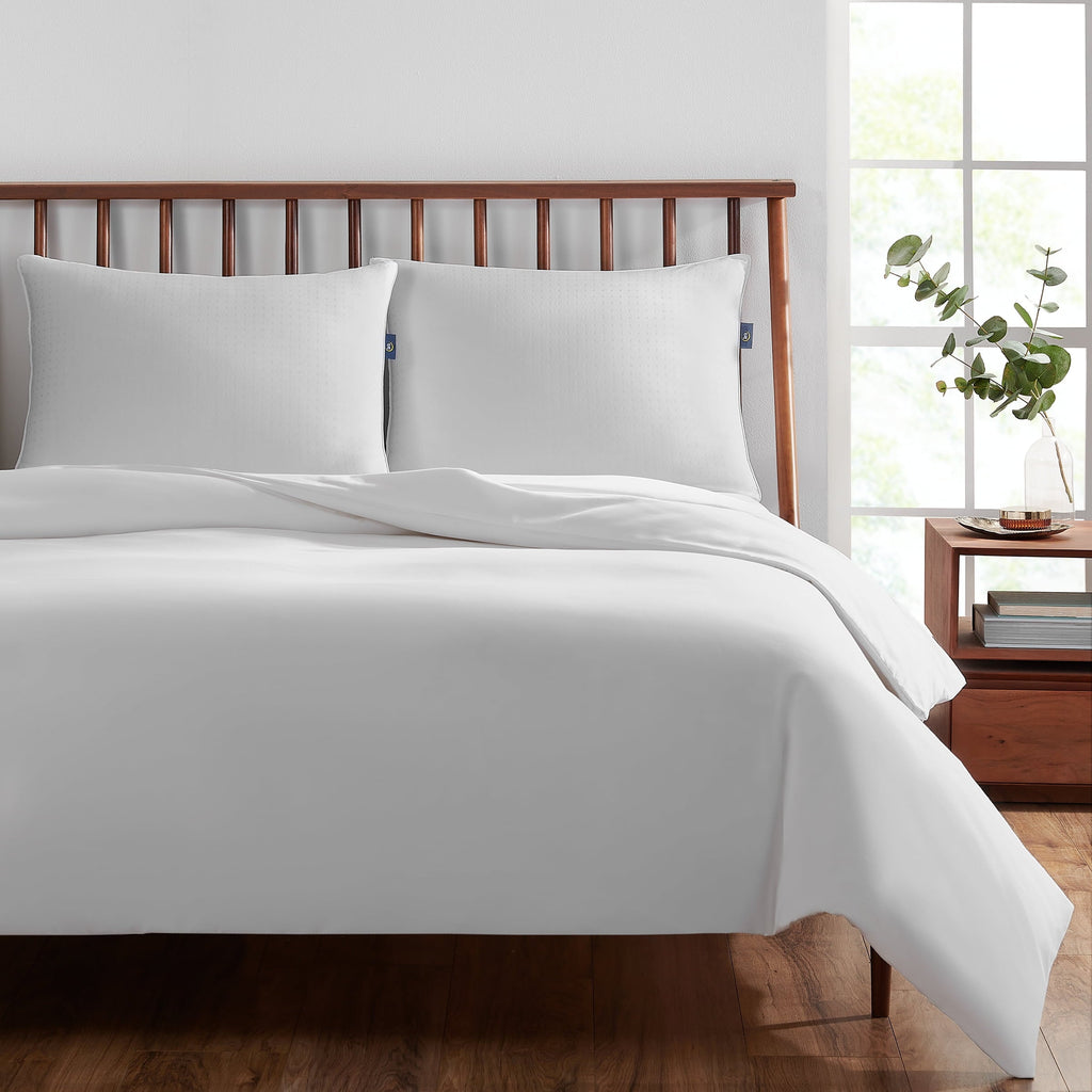 Decorative Plump pedic No-Go-Flat Bed Pillow, Standard/Queen, 2 Pack - Ergonomic Memory Foam Pillow for Neck Pain Support Detail