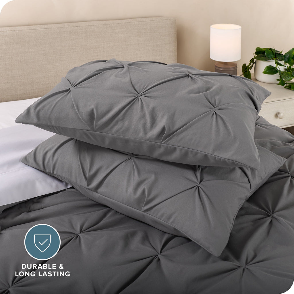 Fluffy Down Alternative Pintuck Down Alternative Comforter Set - 3-Pieces - All Seasons - King, Grey - Hypoallergenic Ultra-Fluffy Quilt for Winter Detail