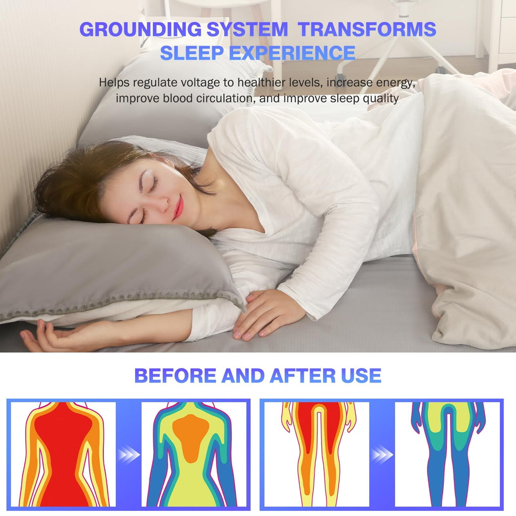 Cooling Sateen Grounding Sheets King Size,Earth Grounded Fitted Bed Sheet 10% Pure Silver Fiber + 90% Organic Cotton, Bed Grounding ... - Cooling Hotel Quality Bedding Sheets and Pillowcases Detail