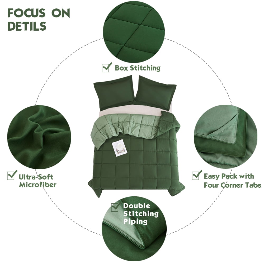 Hypoallergenic Cloud Light Weight Down Alternative Comforter Set, Queen, Green, Reversible - Cloud-Like Soft Lightweight Bed Comforter Detail