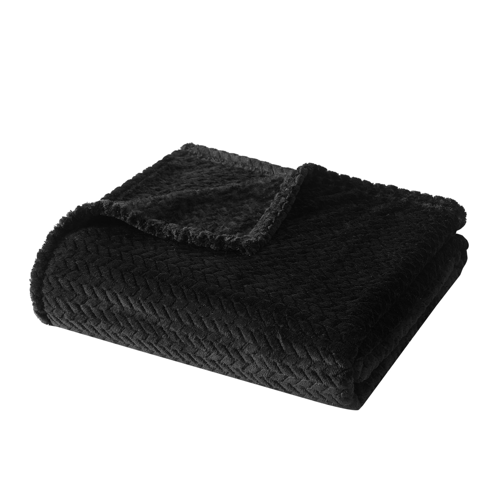 Reversible Sherpa Cozy Textured Plush Throw Blanket, Black, 50"x60" All Ages - Lightweight Plush Warm Blanket for All Seasons Detail