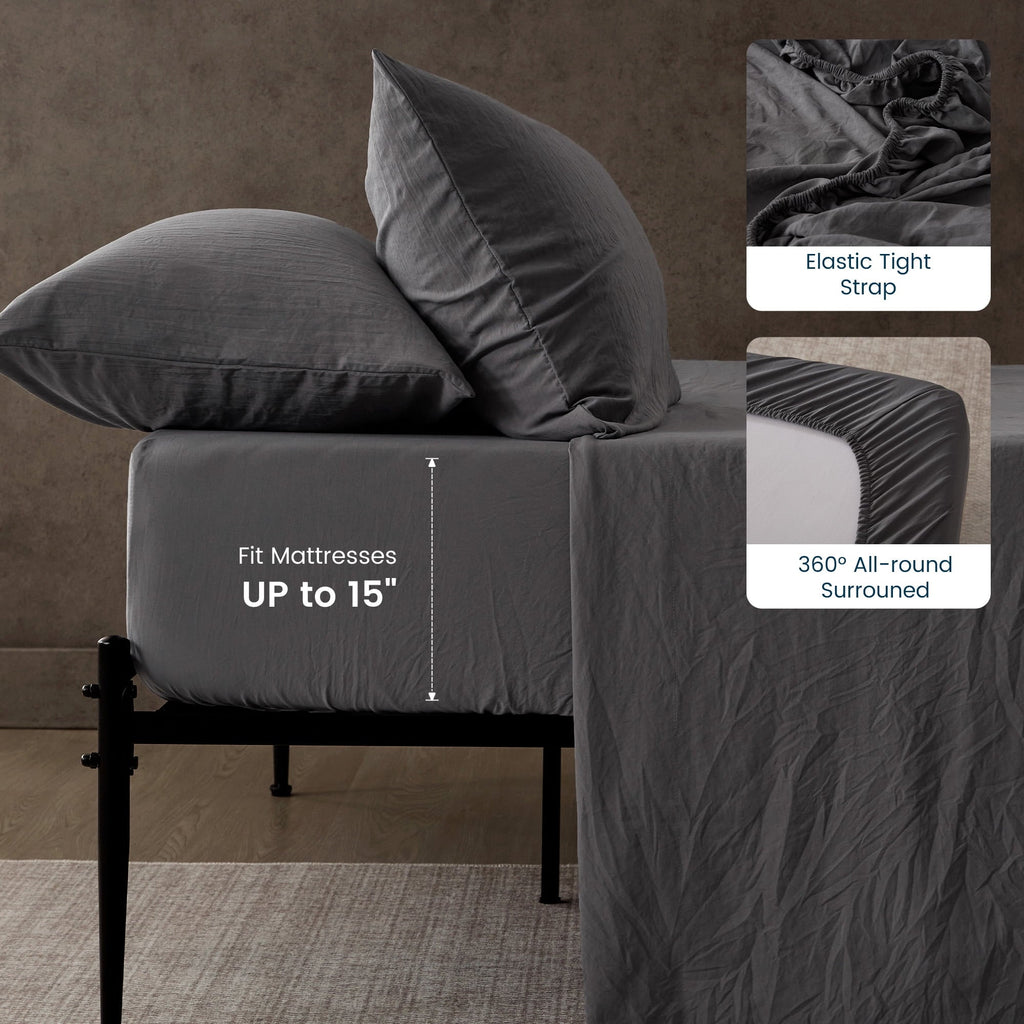 Premium Egyptian Cotton Bed Sheets - Full Size Bed Sheets - Washed Microfiber - 4 Piece Hotel Luxury Bedding Sheets with Fitted Sheet, Flat S... - Breathable Egyptian Cotton Flat & Fitted Sheets Detail