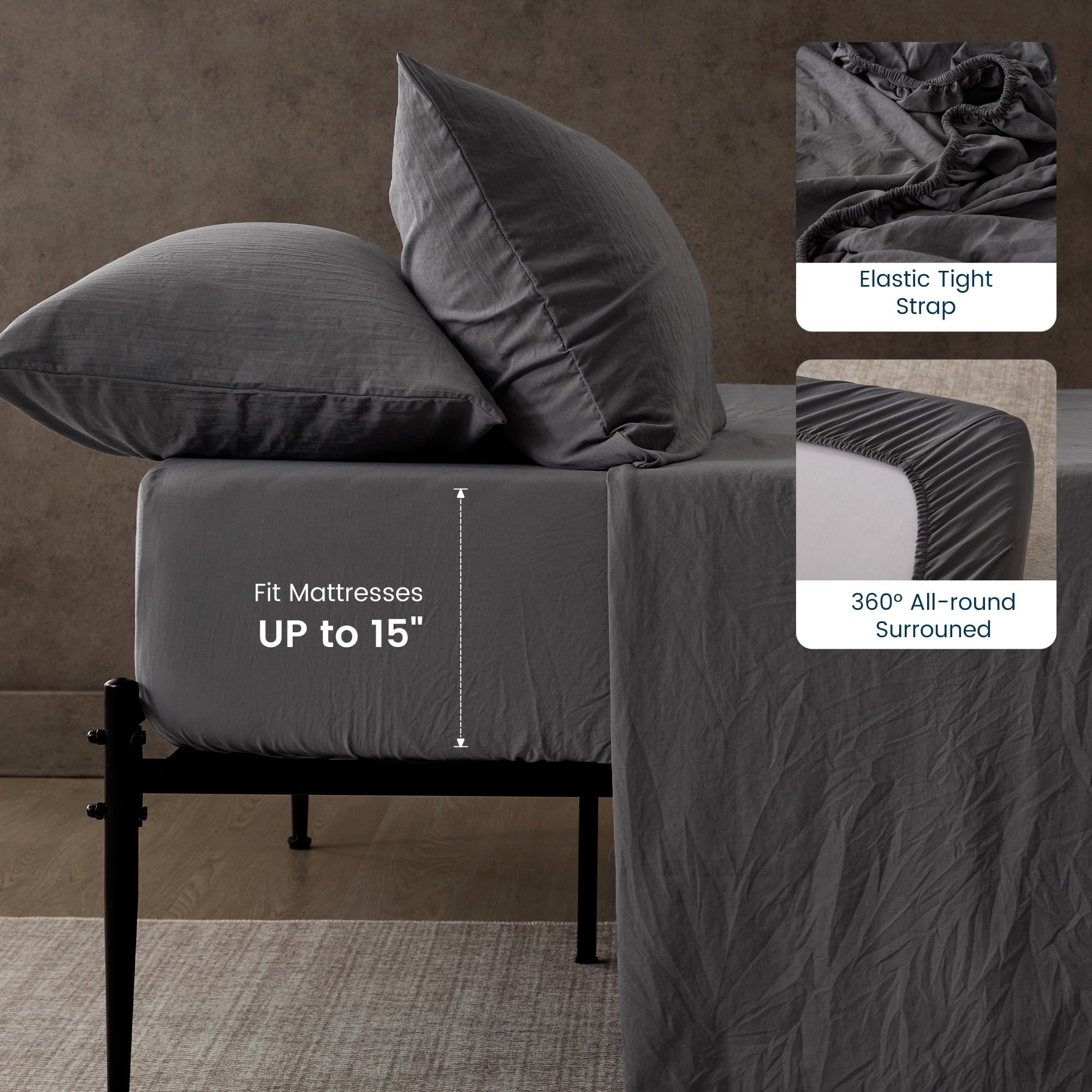 Premium Egyptian Cotton Bed Sheets - Full Size Bed Sheets - Washed Microfiber - 4 Piece Hotel Luxury Bedding Sheets with Fitted Sheet, Flat S... - Breathable Egyptian Cotton Flat & Fitted Sheets Detail