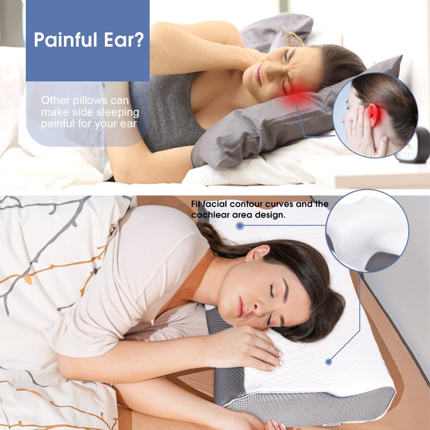 Ergonomic Memory Foam Cervical Neck Pillow for Neck Pain Relief, Ergonomic Memory Foam Pillow Bed Pillows for Body Side Back Stomach Sleepi... - Hotel Quality Plush Sleeping Pillows Detail