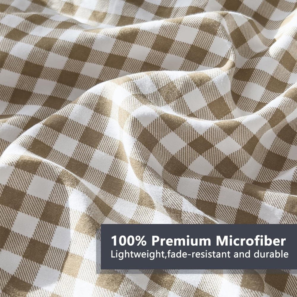 All-Season Tan Gingham Queen Comforter Set, Taupe Plaid Bedding Set, Checked Bed Comforter 3 Pieces(Tan Gingham, Queen) - All-Season Down Alternative Comforter Insert Detail