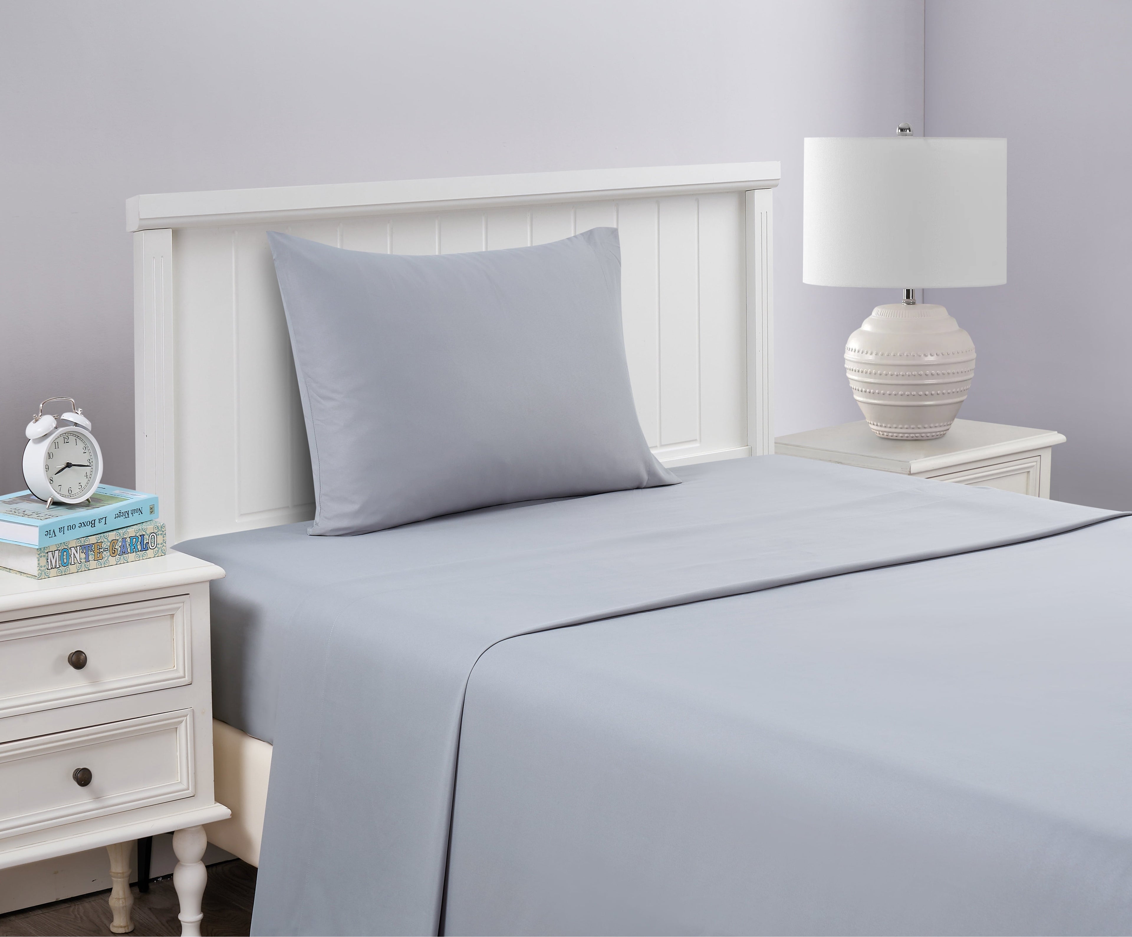 Premium Egyptian Cotton Kids Soft Microfiber Sheet Set, Gray, Twin, 3 Pieces - Premium Ultra-Soft Pillowcase Pair for Sleeping Detail
