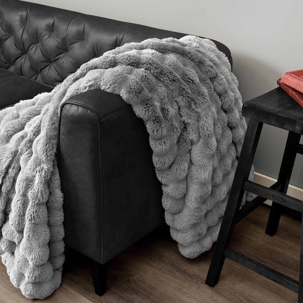 Reversible Sherpa Serenade Gray Textured Faux Fur Throw Blanket, 50 x 70 - Cozy Fleece Throw Blanket for Couch & Bed Detail