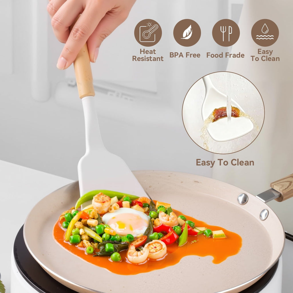 Ergonomic Cooking Kitchen Utensils Set for Cooking, 11 Cooking Utensils, 6 Knife set Beige,3 Utensil Sets,utensilios de cocina - Durable Turner & Ladle Utensil Set for Home Chefs Detail