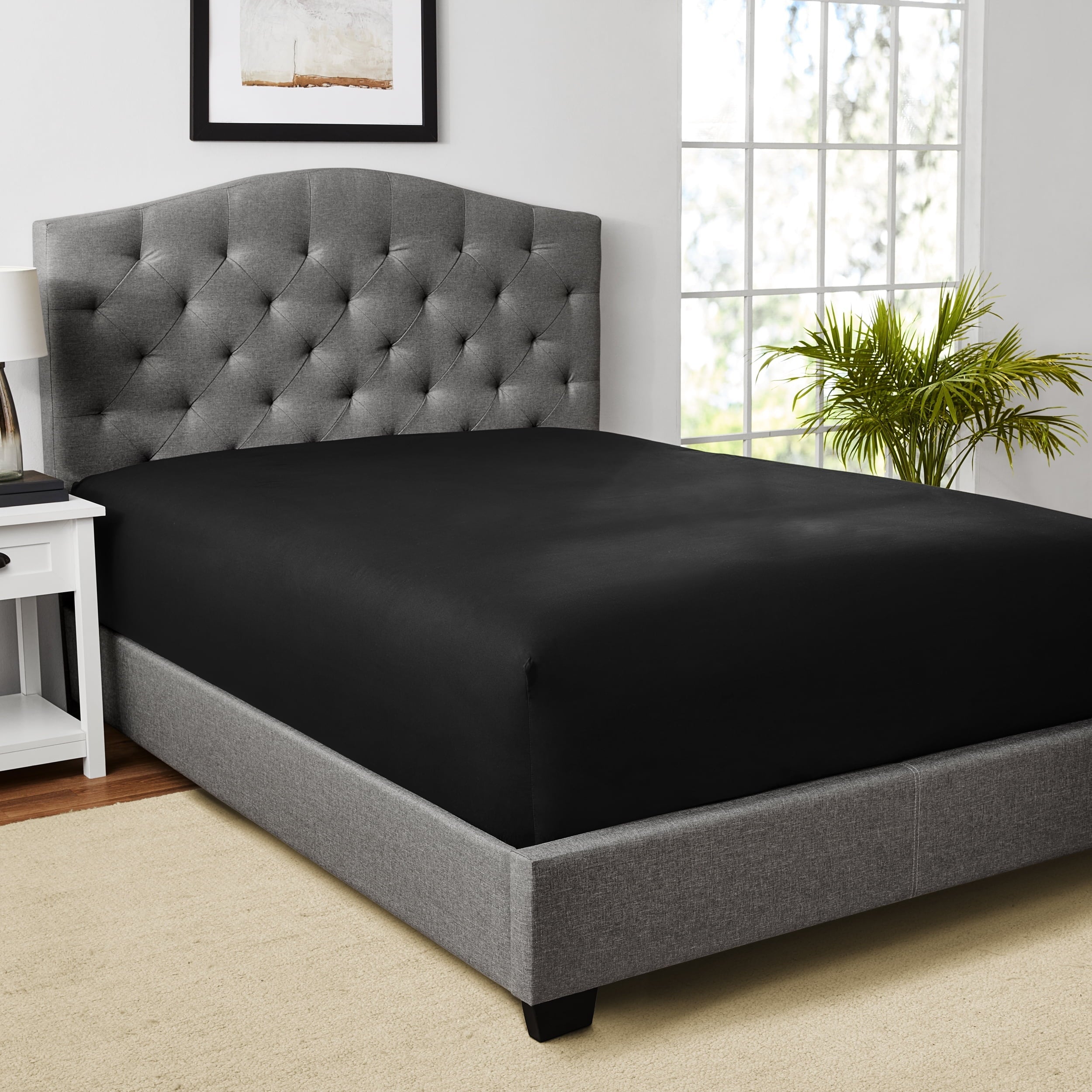 Premium Egyptian Cotton Easy Care Solid Rich-Black CVC Cotton Blend Fitted Sheet, Full - Premium Ultra-Soft Pillowcase Pair for Sleeping Detail
