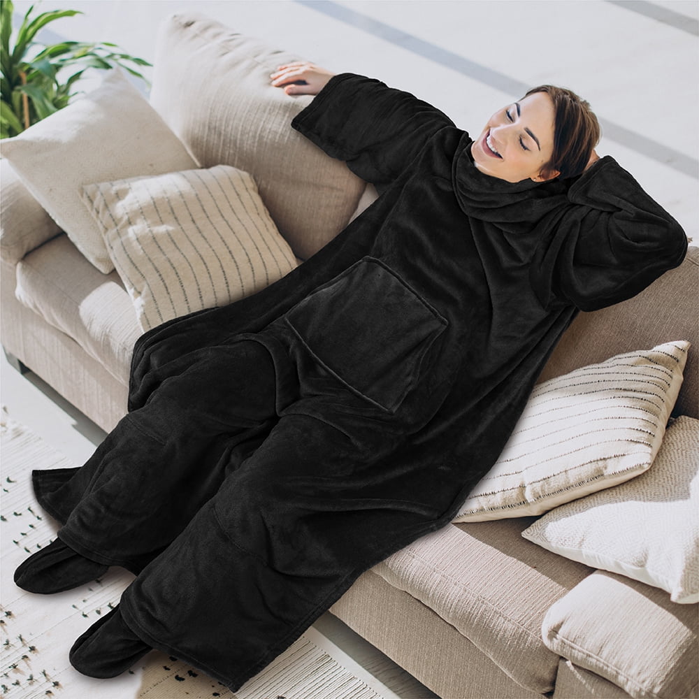 Cozy Fleece Fleece Blanket with Sleeves, Foot Pockets for Women Men Adults, Plush Wearable Blanket Throw Wrap, Warm Snuggle Blank... - Lightweight Plush Warm Blanket for All Seasons Detail