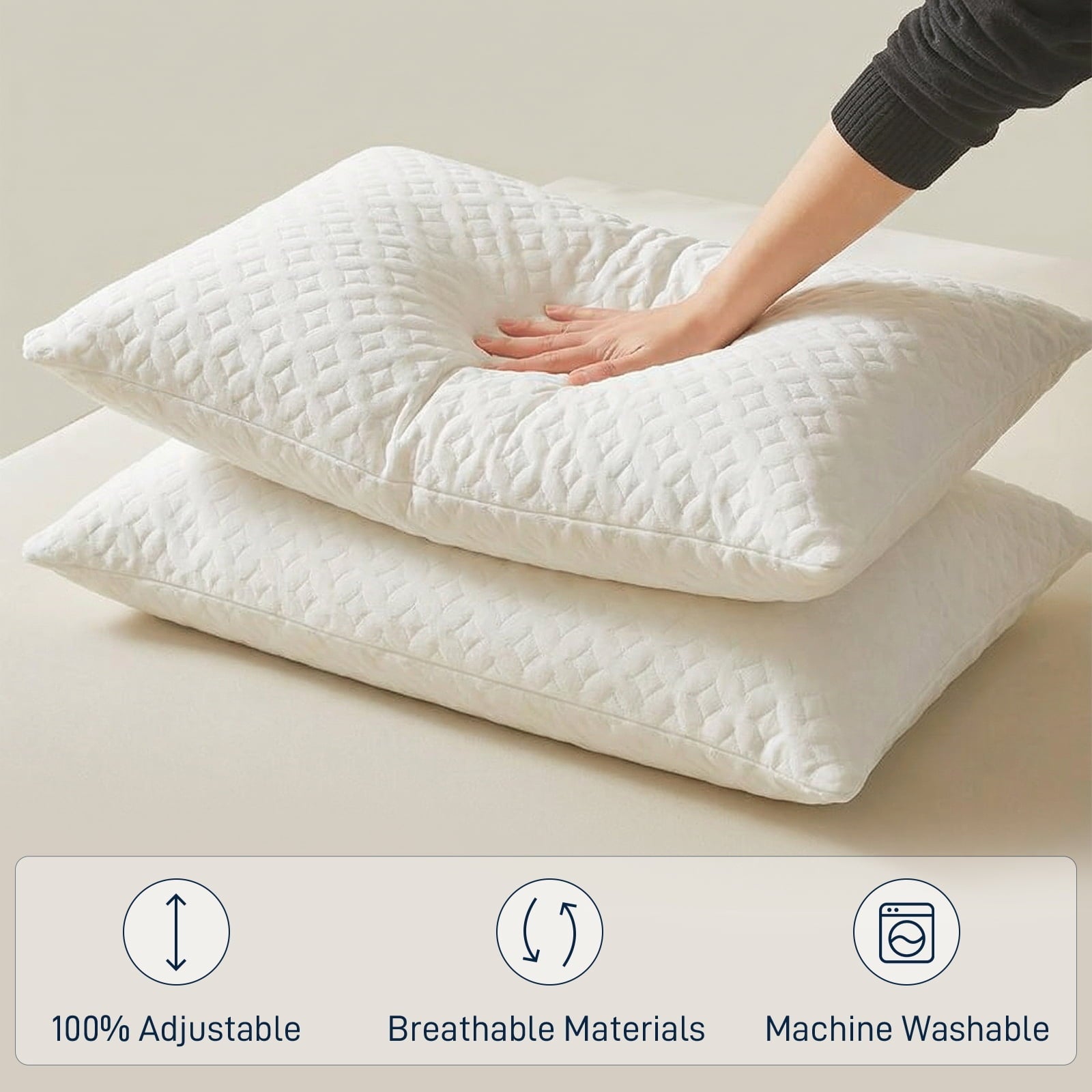 Hotel Collection Bed Pillows Cross Cut Memory Foam For Sleeping,Queen Size Bedding Pillow(White), Original Pillow for Sleeping，Adjusta... - Ergonomic Memory Foam Pillow for Neck Pain Support Detail