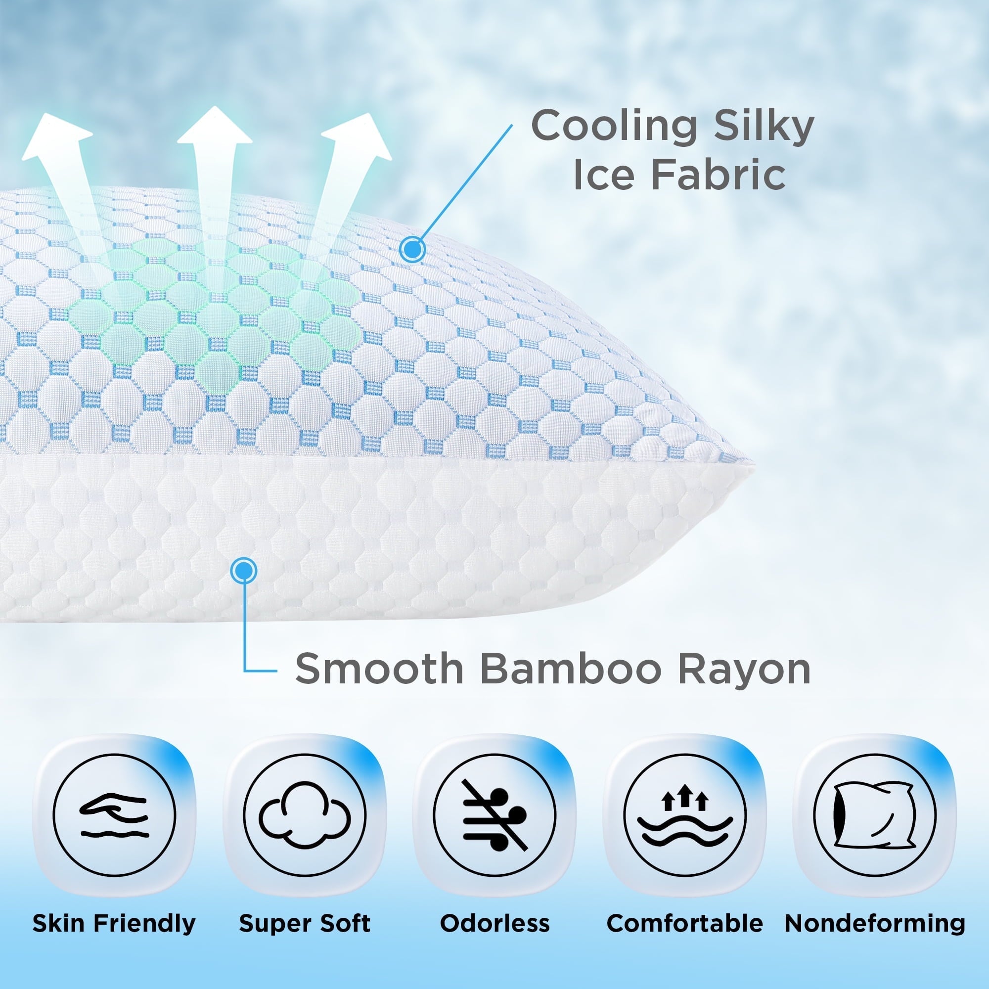 Decorative Plump 2 Pack Cooling Pillow for Sleeping, Memory Foam Pillows Cool Bed Pillows Hotel Reversible Pillow with Washable Remova... - Ergonomic Memory Foam Pillow for Neck Pain Support Detail