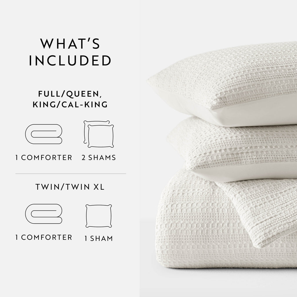 Luxurious Quilted Textured Waffle Comforter Set ins Natural Waffle Comforter Bedding Sets, King/Cal King Size Bedding - Luxurious Quilted Duvet Cover Set Detail