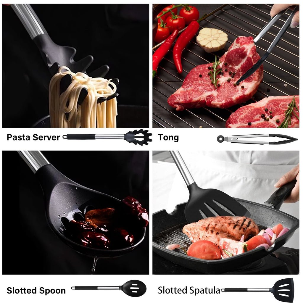 Chef-Quality Silicone Cooking Utensils Set, 26 Pcs, Heat Resistant Kitchen Utensils Set, Black - Professional Kitchen Tool for Culinary Enthusiasts Detail
