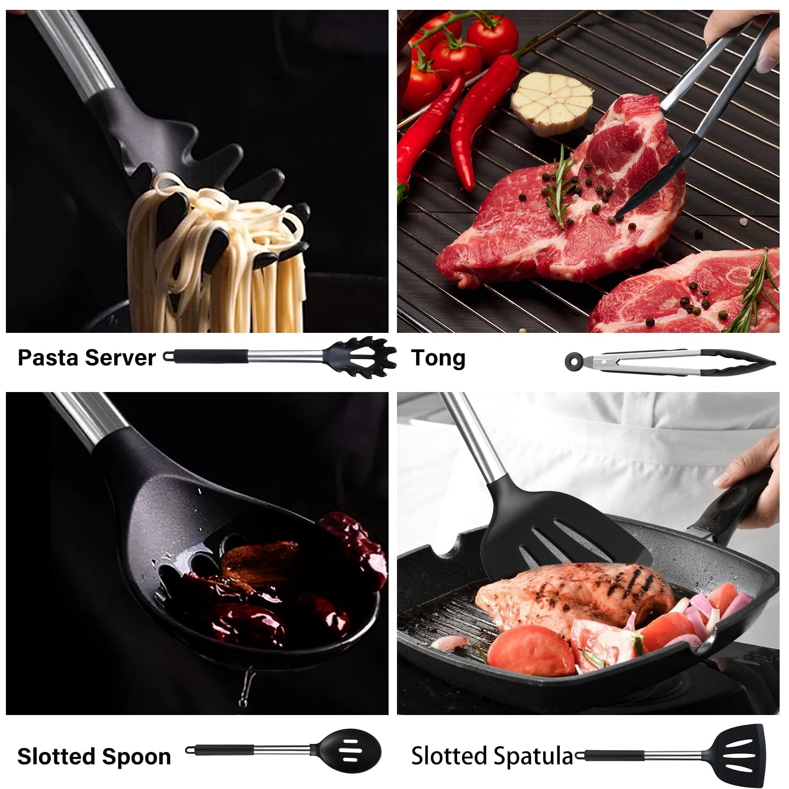 Chef-Quality Silicone Cooking Utensils Set, 26 Pcs, Heat Resistant Kitchen Utensils Set, Black - Professional Kitchen Tool for Culinary Enthusiasts Detail