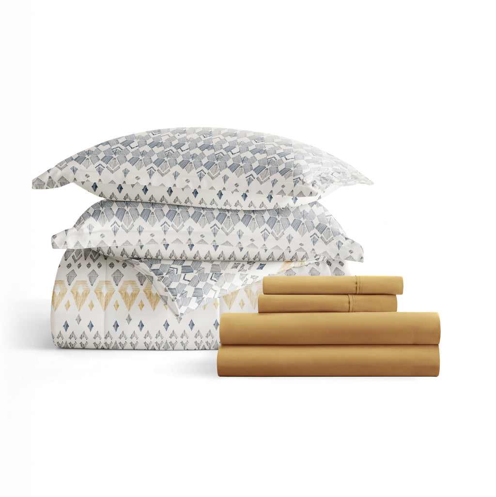Heavyweight Warmth 7 Piece Bedding Bundle, Microfiber Patterned Comforter and Sheet Set, Queen - Hypoallergenic Ultra-Fluffy Quilt for Winter Detail