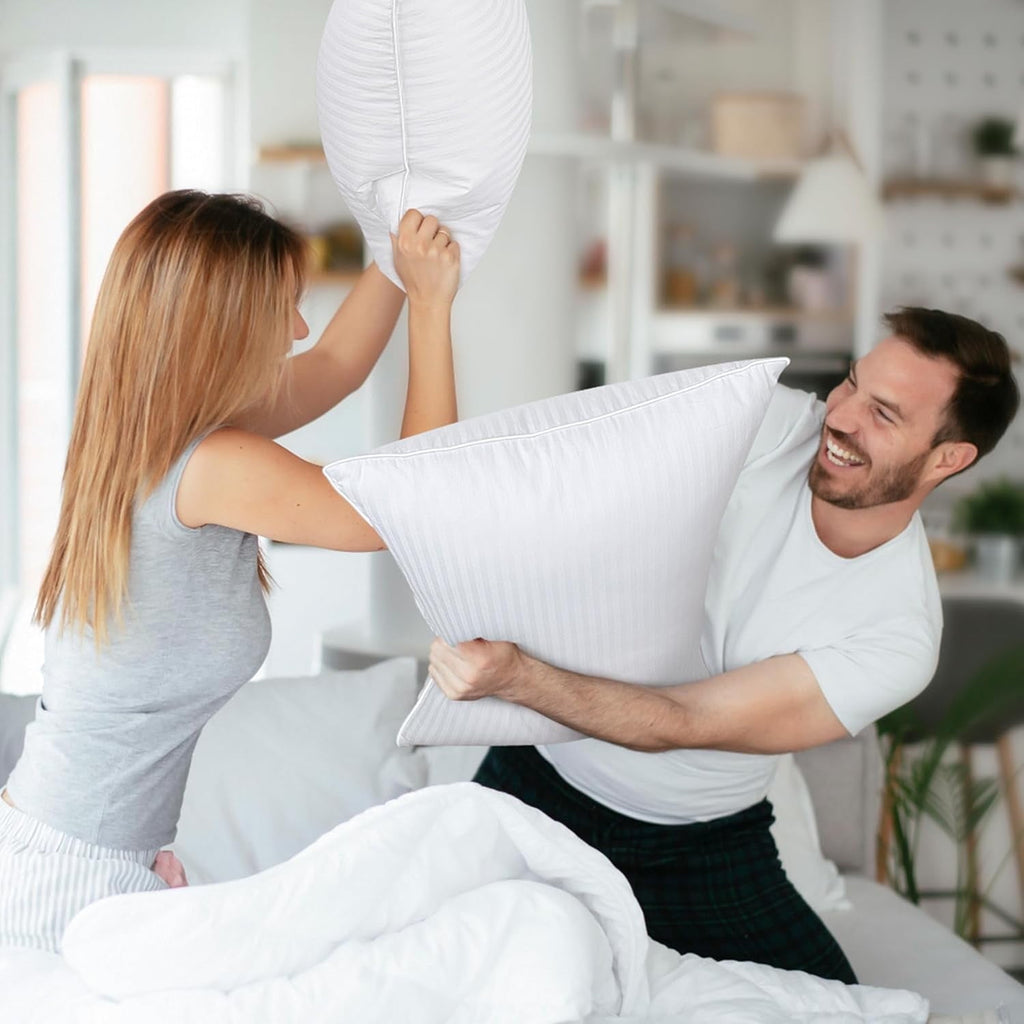 Hotel Collection Goose Feather Pillows Queen Size Set of 2, Hotel Down Bed Pillow for Sleeping,Soft 600 TC Cotton Cover - Orthopedic Shredded Foam Bed Pillow Set Detail