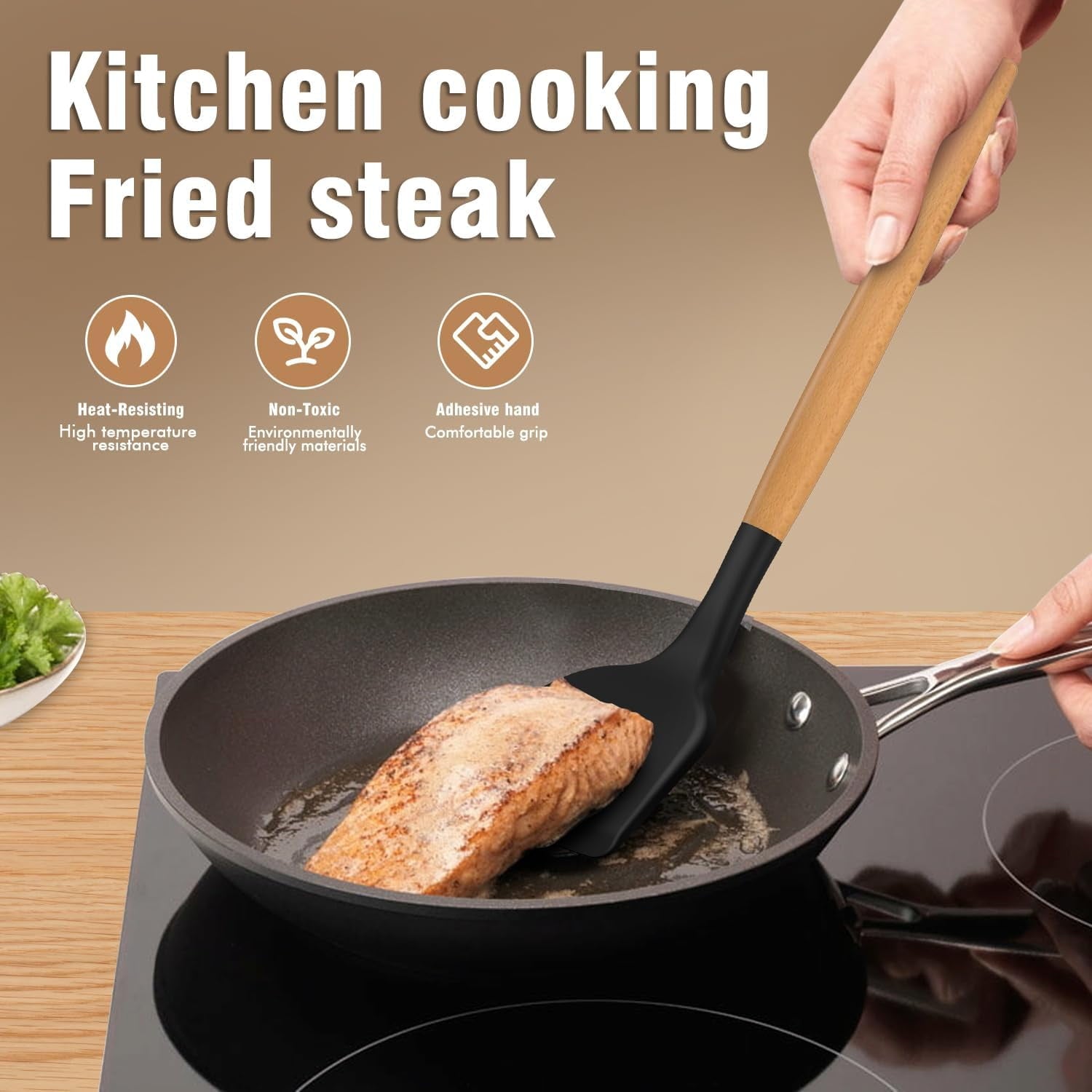 Multi-Functional Silicone Cooking Utensils Set - Silicone Kitchen Utensils for Cooking Wooden Handles, 446°F Heat Resistant Kitchen Ut... - Multi-Functional Manual Food Chopper & Slicer Detail