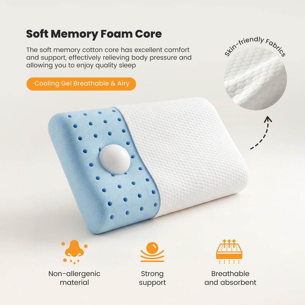 Ergonomic Memory Foam Memory Foam Pillow for Sleeping, Gel Cooling Bed Pillow with Breathable Mesh and Washable Cover for Back and Side Sle... - Ergonomic Memory Foam Pillow for Neck Pain Support Detail