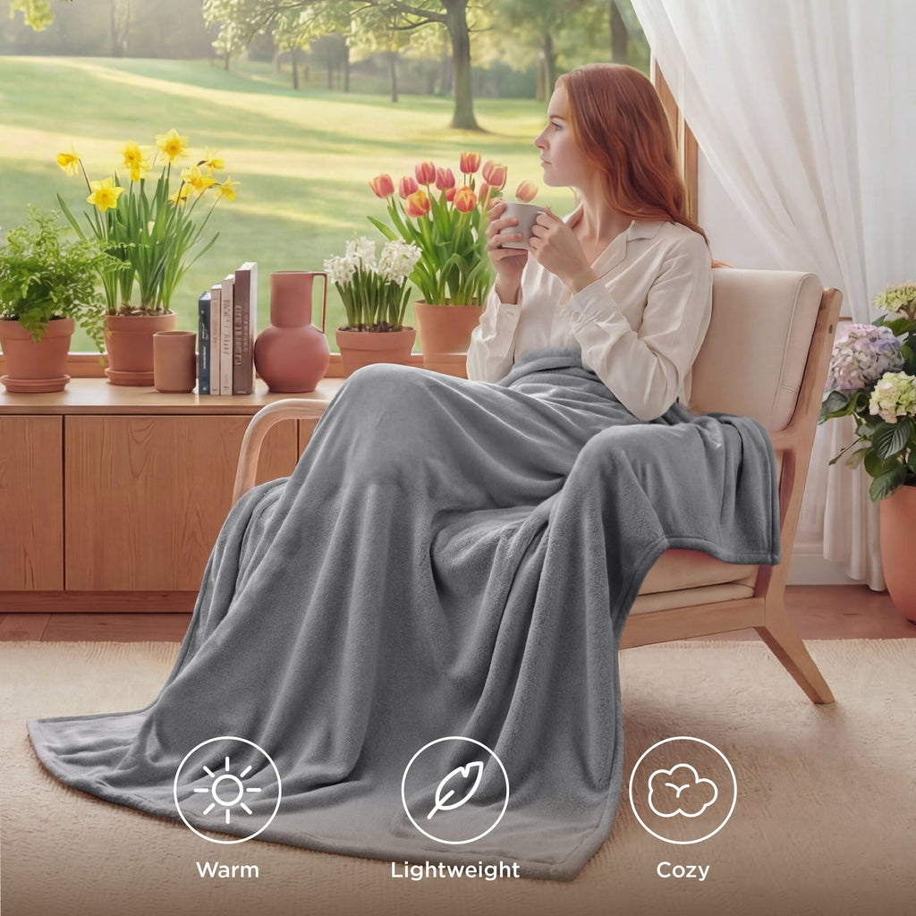Decorative Knitted Fleece Throw Blanket for Couch Grey, Lightweight Plush Fuzzy Cozy Soft Blankets and Throws for Sofa, 50x60 inches - Lightweight Plush Warm Blanket for All Seasons Detail