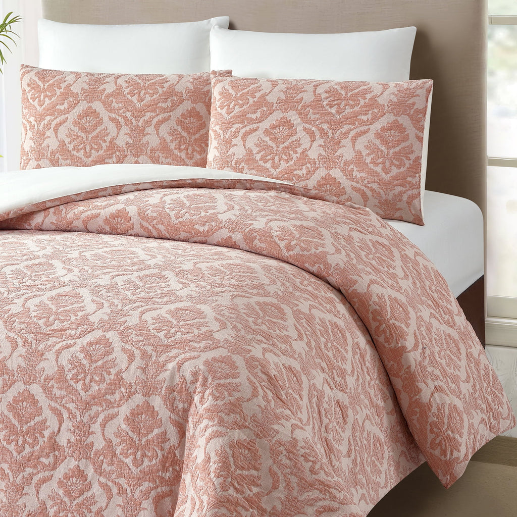 Luxurious Quilted Woven Damask 2-Piece Comforter Set, Blush, Full Queen, All Ages - Hypoallergenic Ultra-Fluffy Quilt for Winter Detail