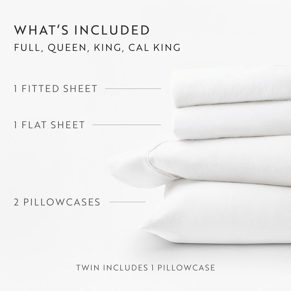 Cooling Sateen 100% Cotton Flannel Bed Sheets Set for Full Size Bedding in White - Premium Ultra-Soft Pillowcase Pair for Sleeping Detail