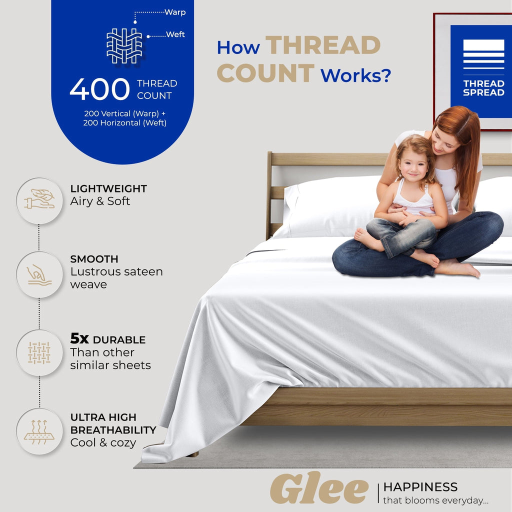 Premium Egyptian Cotton King Size Cotton Sheets Set - 400 Thread Count 4 PC 100% Cotton Sheets for King Bed, 16 In Deep Pocket King Size Cott... - Premium Ultra-Soft Pillowcase Pair for Sleeping Detail
