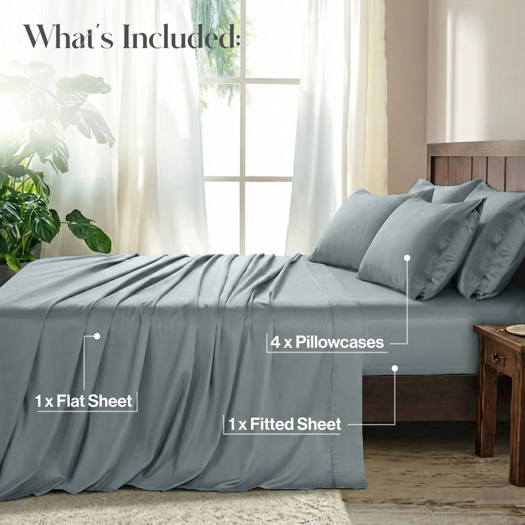 Cooling Sateen Bed Sheets - 6 Piece Ultra-Soft Microfiber Sheets Set, Deep Pocket Fitted Sheet, Flat Sheet & 4 Pillowcases, Breathab... - Premium Ultra-Soft Pillowcase Pair for Sleeping Detail