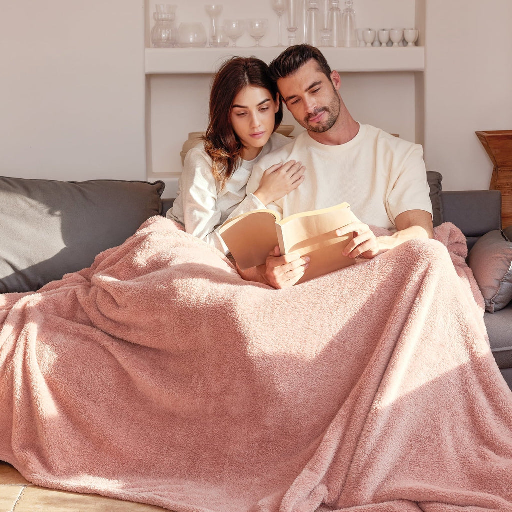 Lightweight Warm Soft Fleece Throw Blanket for Couch, Super Soft Velvet Plush Bed Blanket, 50x60 Inches, Pink - Luxury Knitted Decorative Throw Blanket with Fringes Detail