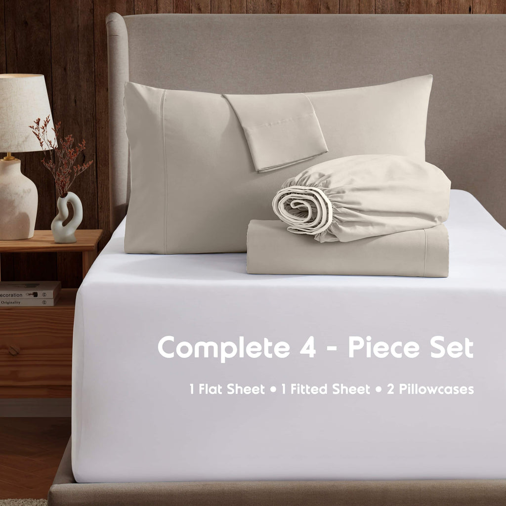 Wrinkle-Resistant Extra Deep Pocket Full Sheets Set, 4 Piece, Fits 18"-24" Mattress, Breathable & Extra Soft Bed Sheets, Linen - Cooling Hotel Quality Bedding Sheets and Pillowcases Detail