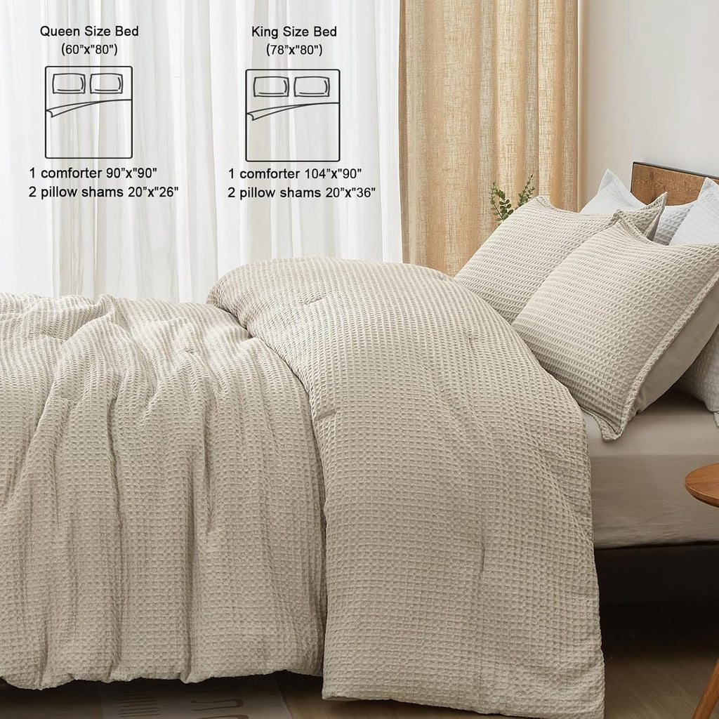 Heavyweight Warmth 3-Piece Waffle Weave Comforter Set Queen Size, Lightweight Comfy Bedding Set for All Season, Ultra Soft Textured 1 Co... - Cloud-Like Soft Lightweight Bed Comforter Detail
