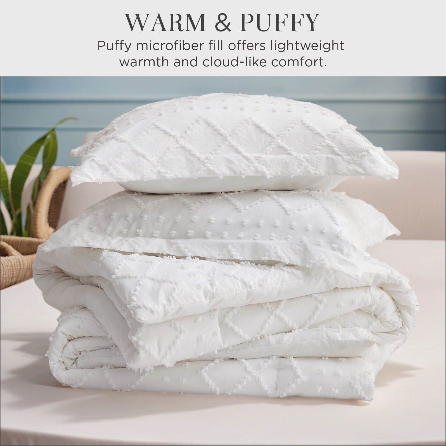 All-Season Queen Comforter Set, Boho Tufted Shabby Chic Bedding Comforter Set, 3 Pieces Farmhouse Bed Set for All Seasons, White... - All-Season Down Alternative Comforter Insert Detail