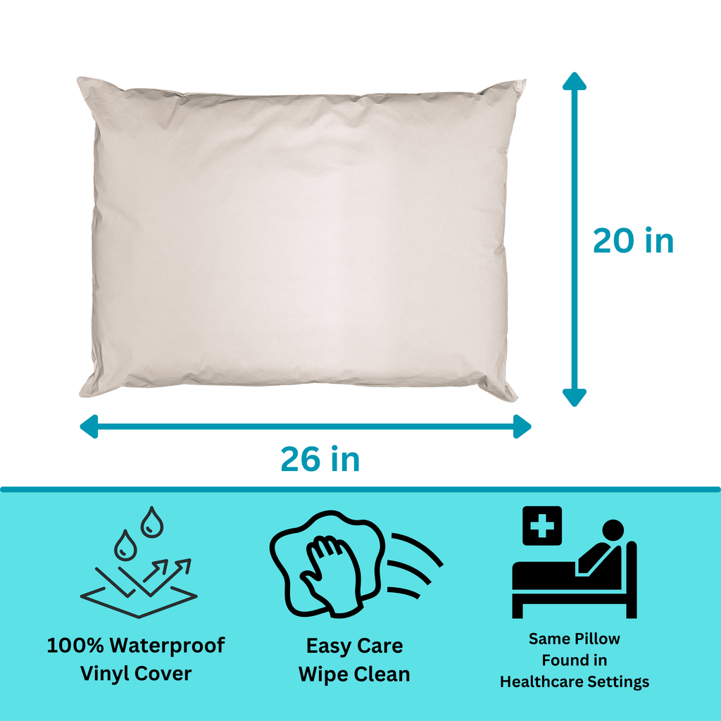 Fluffy Shredded 2 Pack MediCheck White Vinyl Covered Bed Pillows 20 in x 26 in - Wipeable Easy Clean - Soft Low Profile Non-Fluffy Su... - Hotel Quality Plush Sleeping Pillows Detail