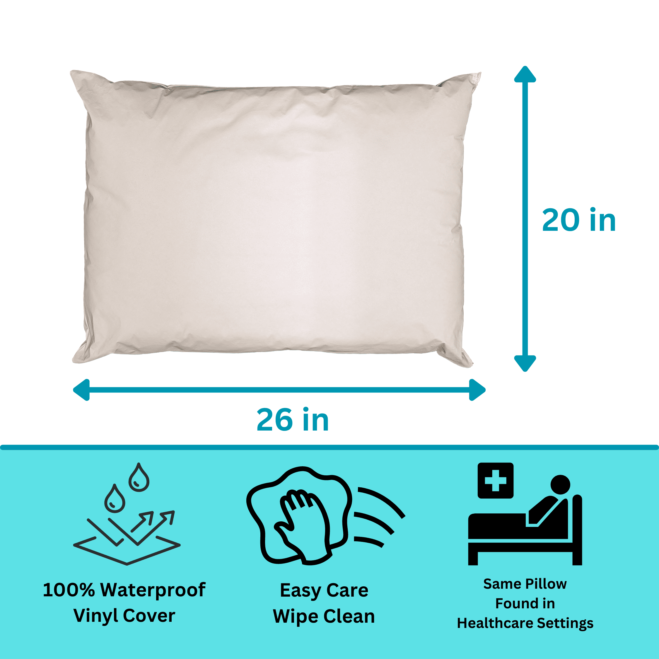 Fluffy Shredded 2 Pack MediCheck White Vinyl Covered Bed Pillows 20 in x 26 in - Wipeable Easy Clean - Soft Low Profile Non-Fluffy Su... - Hotel Quality Plush Sleeping Pillows Detail