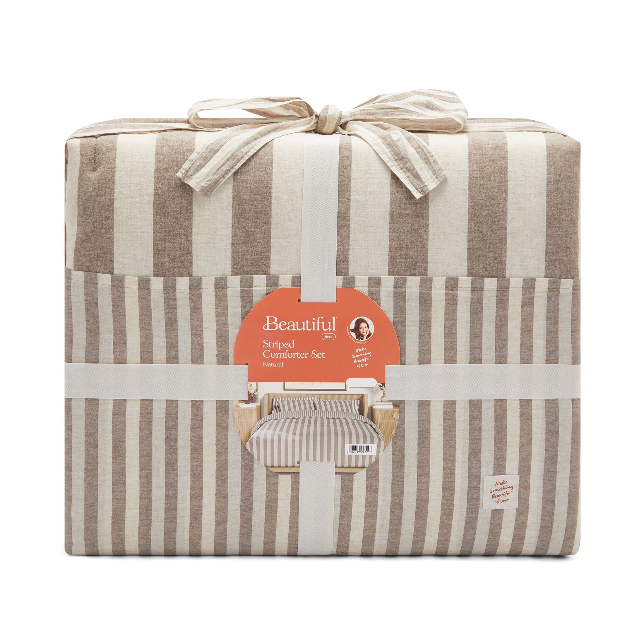 Hypoallergenic Cloud 100% Cotton Striped 3-Piece Natural Comforter Set, Full/Queen - All-Season Down Alternative Comforter Insert Detail
