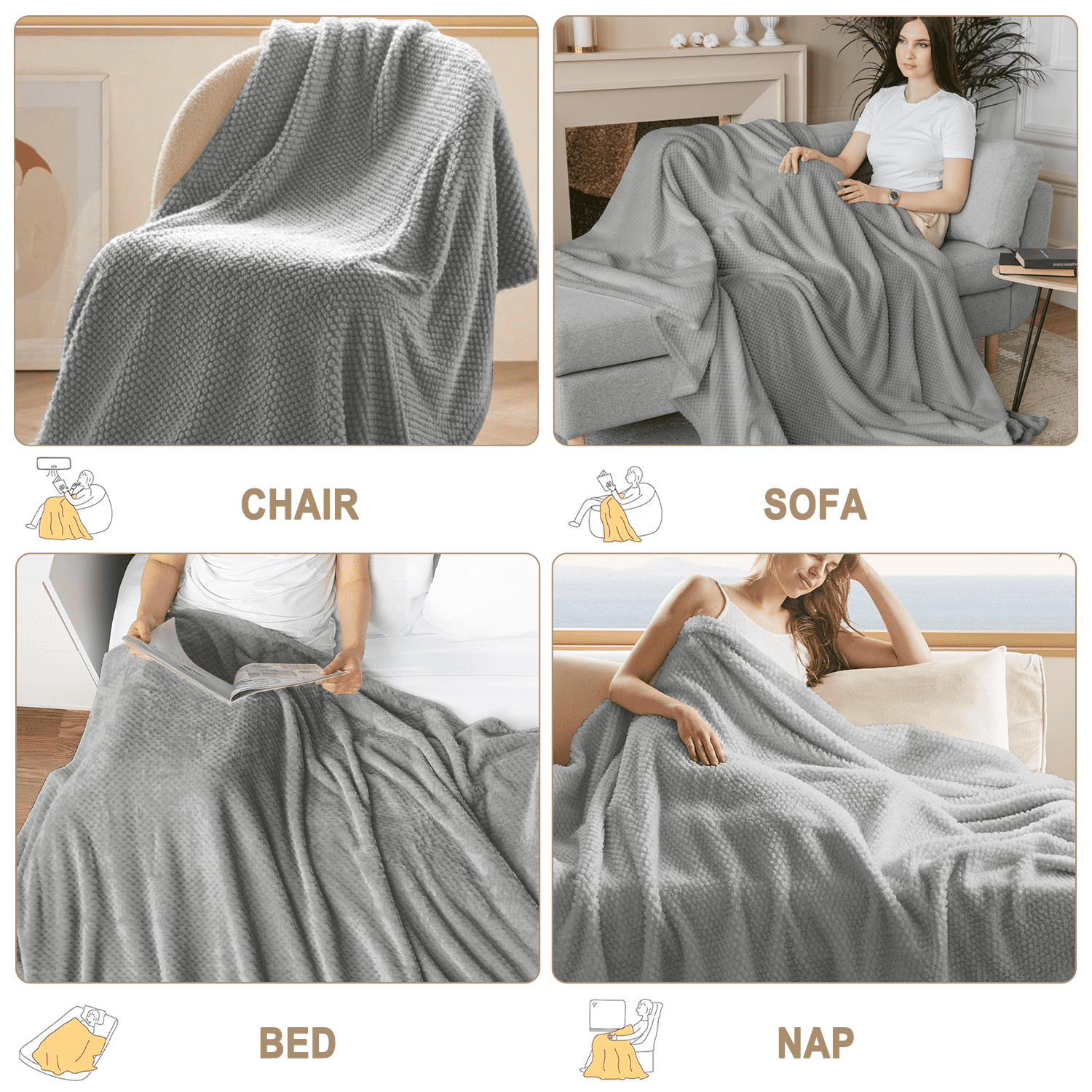 Lightweight Warm Soft Jacquard for Couch, Waffle Weave Fuzzy s for Home Decor, Lightweight and Warm Bed s for Bed Sofa Office Travel - Luxury Knitted Decorative Throw Blanket with Fringes Detail