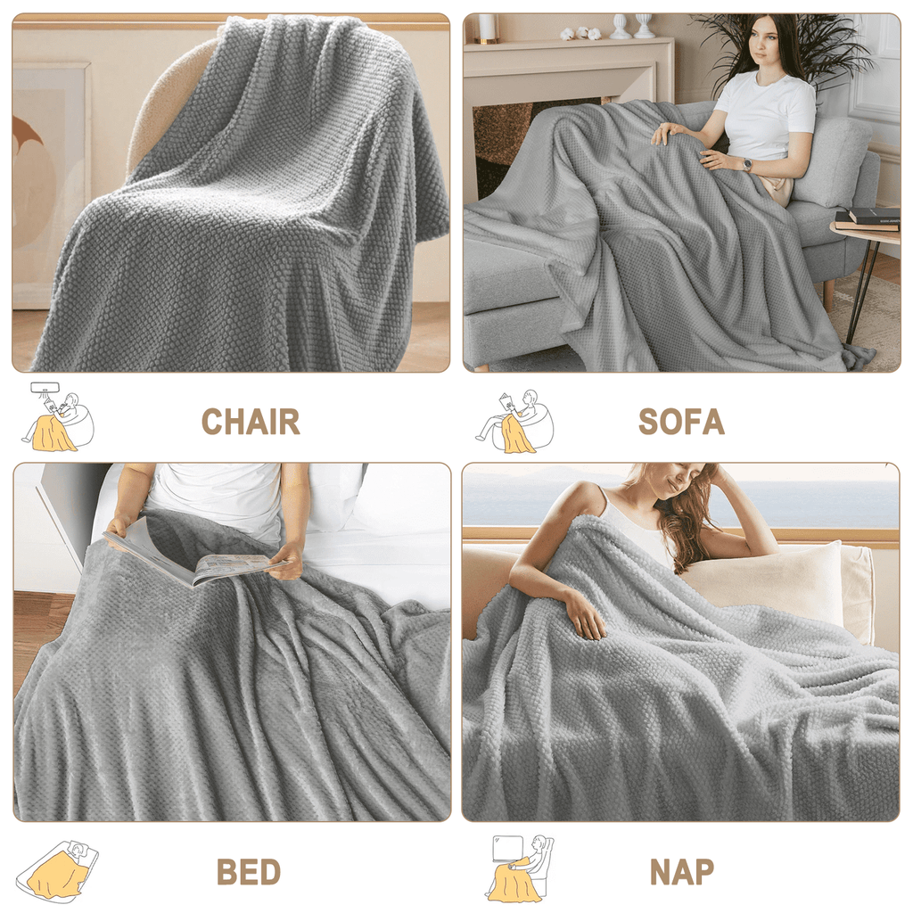 Decorative Knitted Throw Blanket, Decorative Throws with Waffle Wave Design, Super Soft Plush Fuzzy Blankets , Luxury Lightweight and Br... - Cozy Fleece Throw Blanket for Couch & Bed Detail