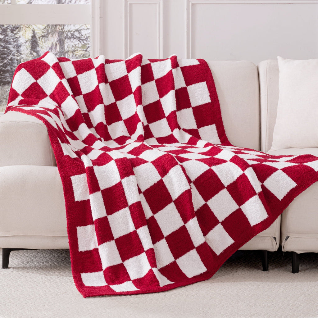 Lightweight Warm Checkered Knit Throw Blanket, Ultra Soft Cozy Fluffy Checkerboard Blankets, Lightweight Fuzzy Plush Throw for Couch a... - Lightweight Plush Warm Blanket for All Seasons Detail